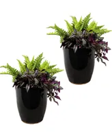 Sunnydaze Decor Captivating Vista Ceramic Planter - 11.5" - Obsidian - Set of 2