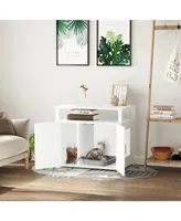 Tabletop Side Table Cat Box Fixture w/ Magnetic Closing Door, White