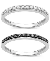 2-Pc Set Black Diamond (1/10 ct. t.w.) & White Stack Rings Sterling Silver