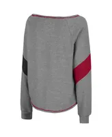 Women's Colosseum Heathered Gray Indiana Hoosiers Amped Chevron Stripe Raglan Boat Neck Pullover Sweatshirt