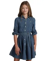 Polo Ralph Lauren Big Girls Belted Denim Cotton Shirtdress