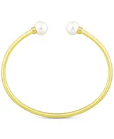 Honora Cultured Freshwater Pearl (8mm) & Diamond (1/20 ct. t.w.) Cuff Bangle Bracelet in 14k Gold-Plated Sterling Silver