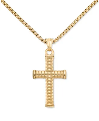 Legacy for Men by Simone I. Smith Textured Cross 24" Pendant Necklace in Gold-Tone Ion-Plated Stainless Steel - Gold