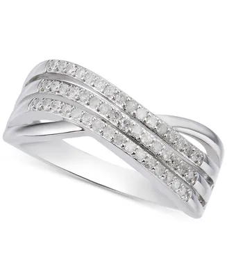 Diamond Triple Row Crossover Statement Ring (1/4 ct. t.w.) Sterling Silver