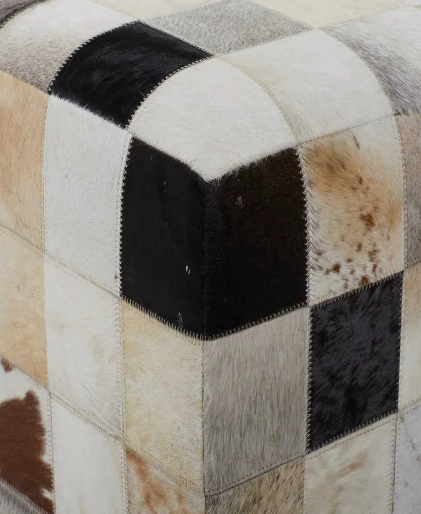 Rosemary Lane Leather Handmade Stool with Patchwork Pattern, 16" x