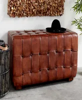 Rosemary Lane Teak Wood Tufted Upholstered Leather Bench, 48" x 18" x 20"