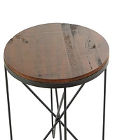 Rosemary Lane Metal Rustic Accent Table with Brown Wood Top, 19" x 19" x 22"