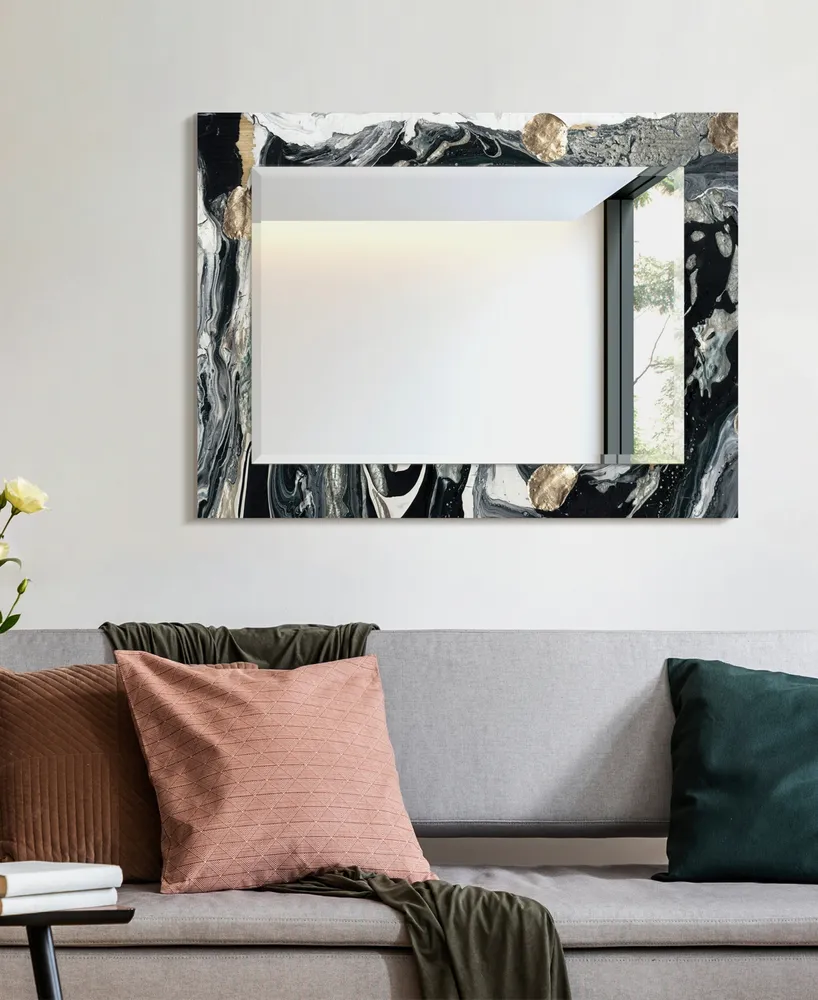 Empire Art Direct 'Ebony' Rectangular On Free Floating Printed Tempered Art Glass Beveled Mirror, 40" x 30" - Black, Gold