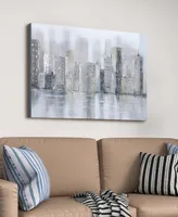 Empire Art Direct Foggy City Textured Metallic Hand Painted Canvas Wall Art, 30" x 40" - Gray, Gold