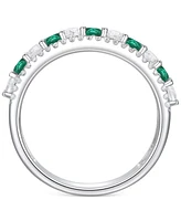 Lab-Grown Emerald (1/3 ct. t.w.) & White Sapphire (5/8 Stack Band Sterling Silver (Also Ruby Sapphire)