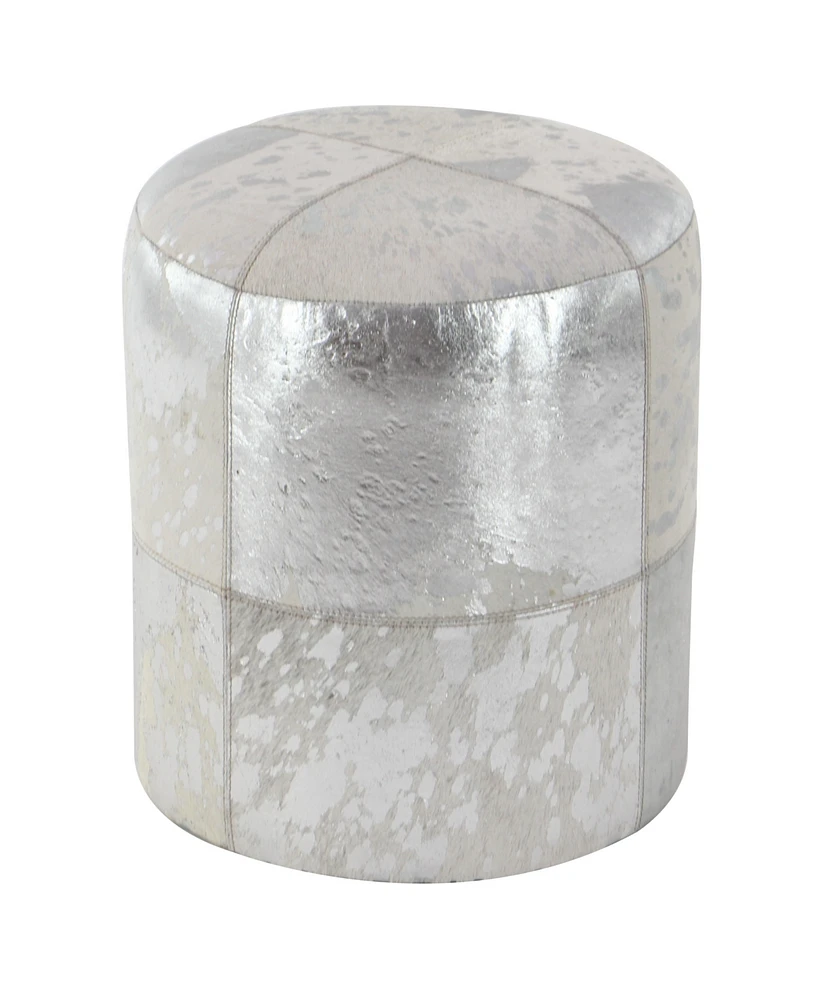 Rosemary Lane Leather Handmade Stool with Patchwork Pattern, 16" x 16" x 16"