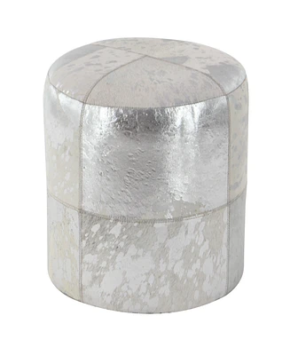 Rosemary Lane Leather Handmade Stool with Patchwork Pattern, 16" x 16" x 16"