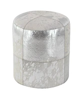 Rosemary Lane Leather Handmade Stool with Patchwork Pattern, 16" x 16" x 16"