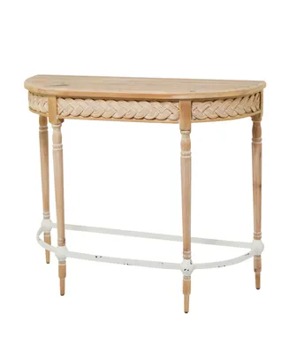 Rosemary Lane Wood Intricately Carved Floral Console Table with Woven Detail, 44" x 16" x 31"