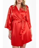 iCollection Milena Satin and Lace Robe with Self Tie Sash