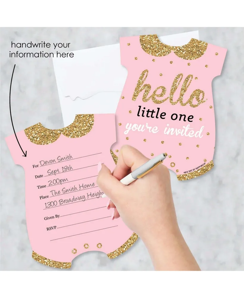 Hello Little One - Pink and Gold Shaped Fill-in Invitations with Envelopes 12 Ct