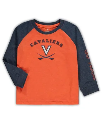 Toddler Boys and Girls Colosseum Orange, Heathered Navy Virginia Cavaliers Two-Hit Raglan Long Sleeve T-shirt