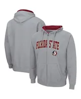 Men's Colosseum Heathered Gray Florida State Seminoles Arch and Logo 3.0 Full-Zip Hoodie