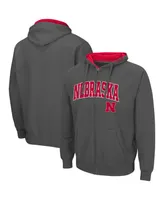 Men's Colosseum Charcoal Nebraska Huskers Arch and Logo 3.0 Full-Zip Hoodie