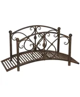 Outsunny Metal Garden Bridge 3.3', Safety Railings, Outdoor Decor for Pond