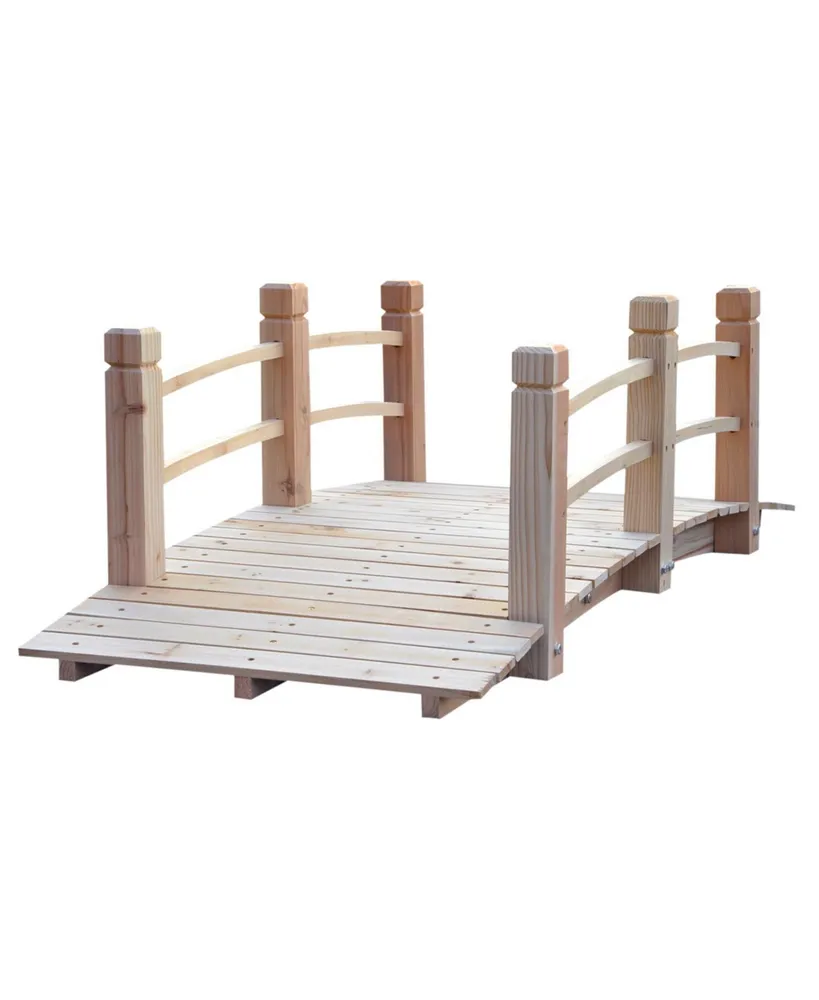 Outsunny 5ft Wooden Garden Bridge Lawn Decor Arc Stained Finish Walkway Natural