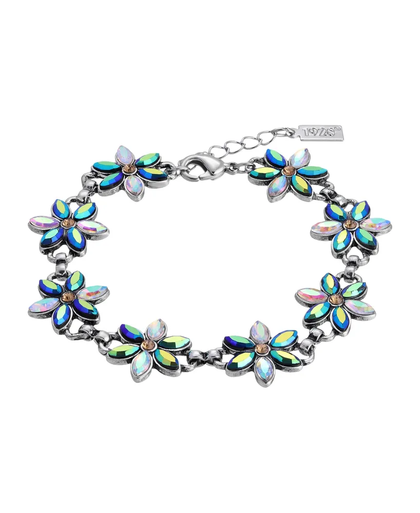 2028 Silver-Tone Flower Crystal Ab Bracelet