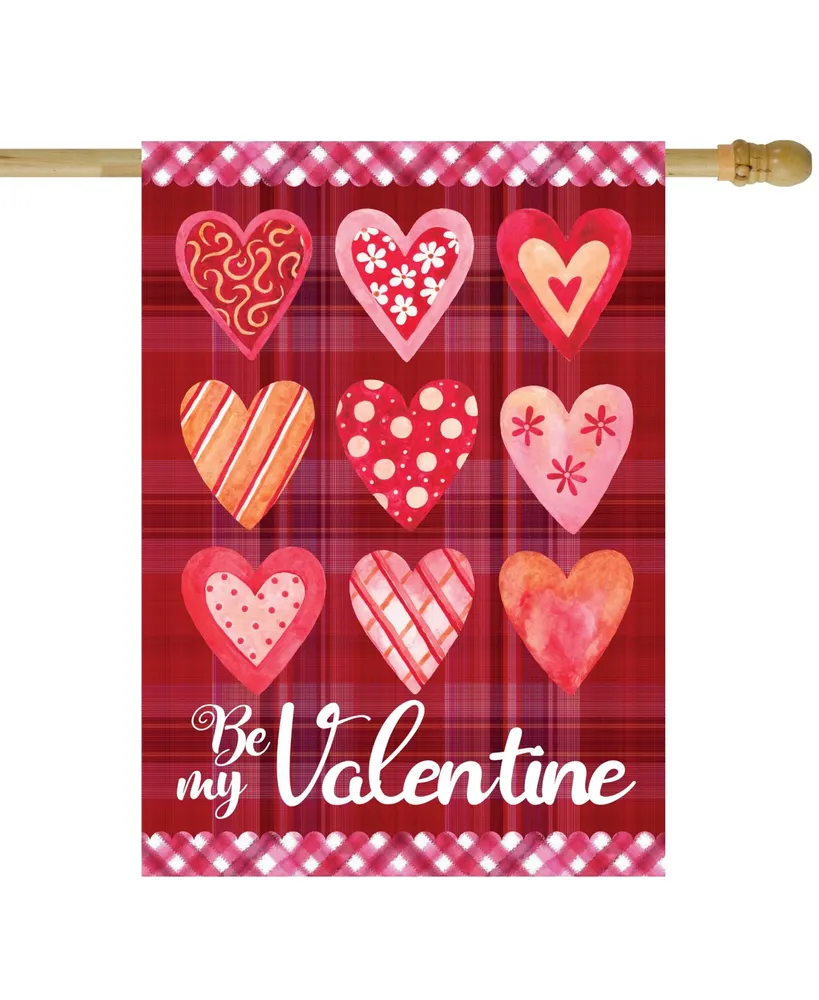 Be My Valentine Plaid and Heart Outdoor House Flag, 28" x 40"