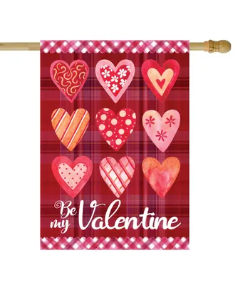 Be My Valentine Plaid and Heart Outdoor House Flag, 28" x 40"