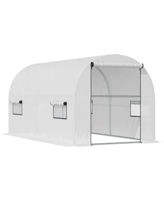Outsunny Large Polytunnel Hot House/ Nursery with 6 Roll-Up Windows, White