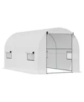 Outsunny Large Polytunnel Hot House/ Nursery with 6 Roll-Up Windows, White