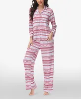 Beautyrest Women's Printed Long Sleeve Notch-Collar Pajama Set, 2 Piece