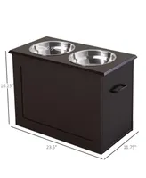 PawHut Stainless Steel Raised Pet Bowl Feeding Station with Storage