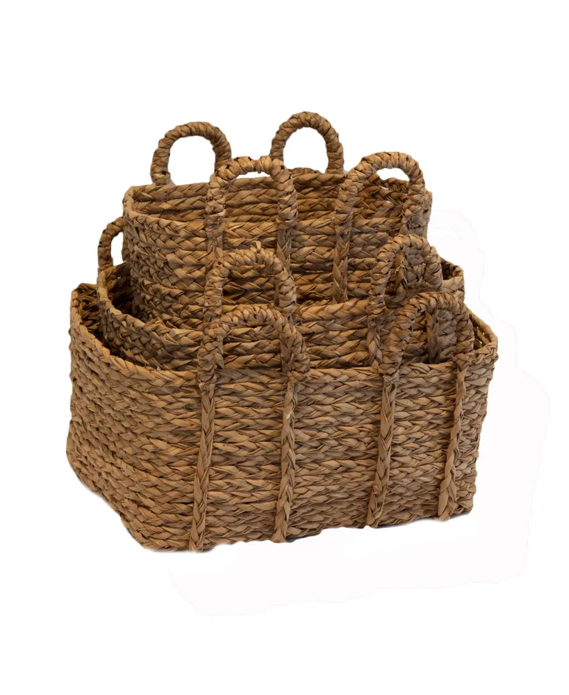 Baum Jumbo Rectangle Braided Rush Baskets, Set of 3