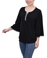 Ny Collection Petite 3/4 Bell Sleeve Top with Stones