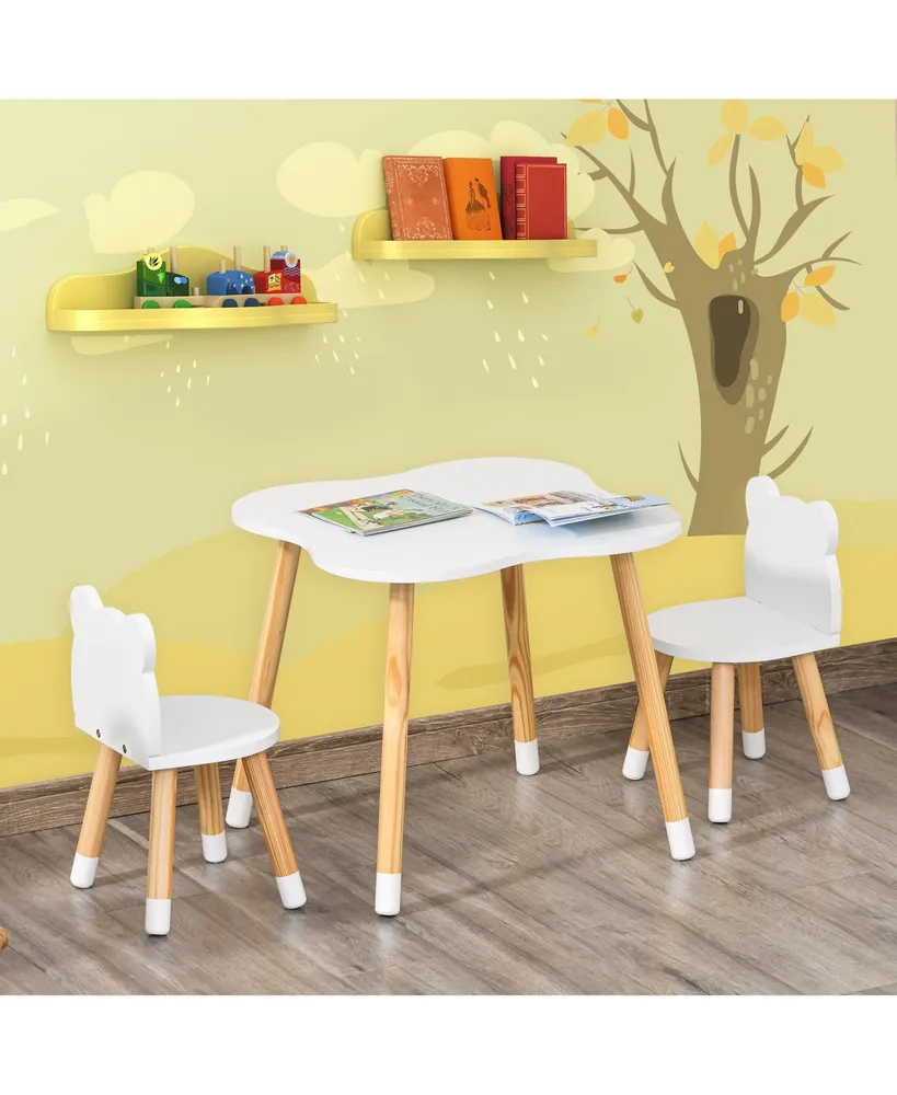 Qaba Kids Table and Chair Set for Arts, Meals, Wood, White