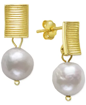 Belle de Mer Cultured Freshwater Baroque Pearl (9-10mm) Drop Earrings in 14k Gold-Plated Sterling Silver