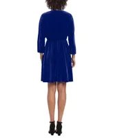 London Times Women's Dolman-Sleeve Velvet Fit & Flare Dress