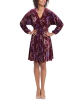 London Times Women's Dolman-Sleeve Velvet Fit & Flare Dress