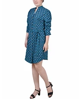 Ny Collection Petite 3/4 Rouched Sleeve Dress with Belt