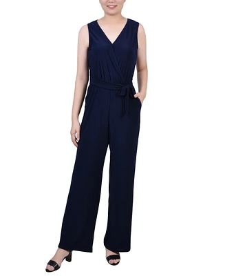 Ny Collection Petite Short Sleeveless Belted Jumpsuit