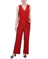 Ny Collection Petite Short Sleeveless Belted Jumpsuit