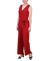 Ny Collection Petite Short Sleeveless Belted Jumpsuit