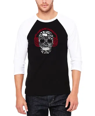 La Pop Art Men's Raglan Baseball 3/4 Sleeve Music Notes Skull Word T-shirt