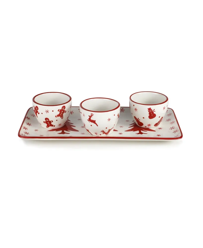 Euro Ceramica Winterfest 4 Piece Holiday Entertainment Serving Set