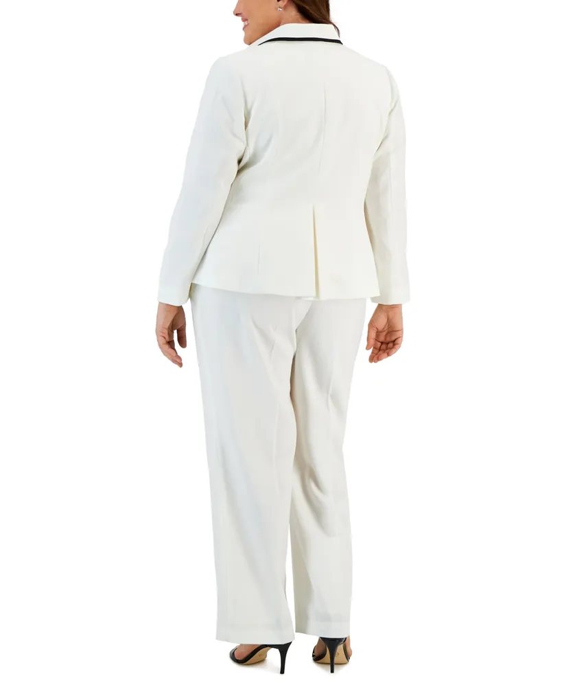 Le Suit Plus Size Contrast-Trimmed Button-Up Pantsuit