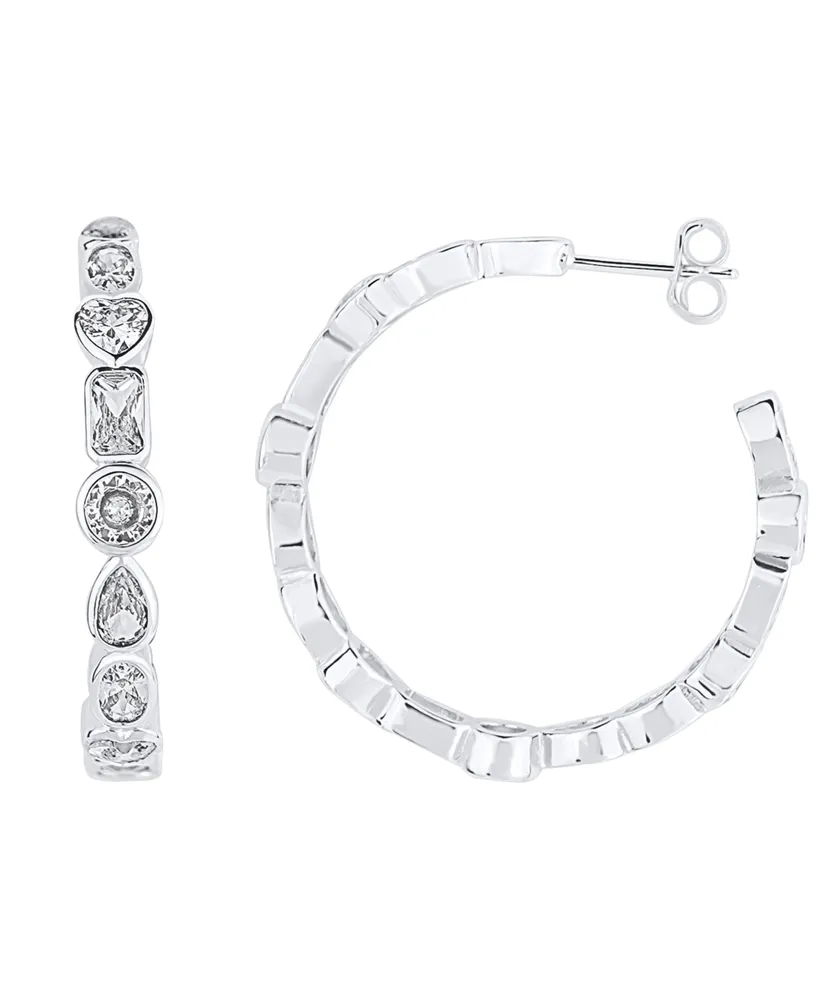 And Now This Crystal Multi Shape Stone in Fine Silver Plated C Hoop Earring - Fine Silver