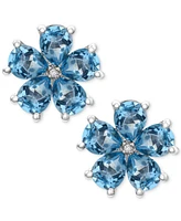 Swiss Blue Topaz (3-1/3 ct. t.w.) & Diamond Accent Flower Stud Earrings Sterling Silver (Also Pink Topaz)