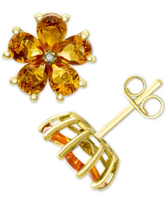 Citrine (2-7/8 ct. t.w.) & Diamond Accent Flower Stud Earrings in 14k Gold-Plated Sterling Silver