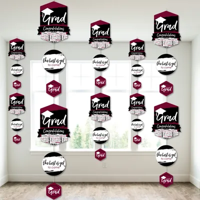 Maroon Grad - Best is Yet to Come - Grad Party Hanging Vertical Decor 30 Pc