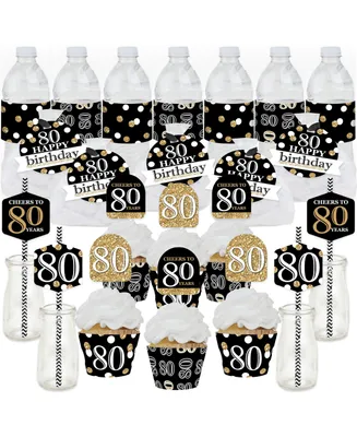 Adult 80th Birthday Gold Favors & Cupcake Kit - Fabulous Favor Party Pack 100 Pc